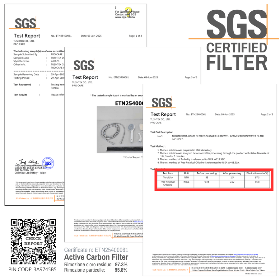 SGS test report ETN25400061 on the DOT-Home filter